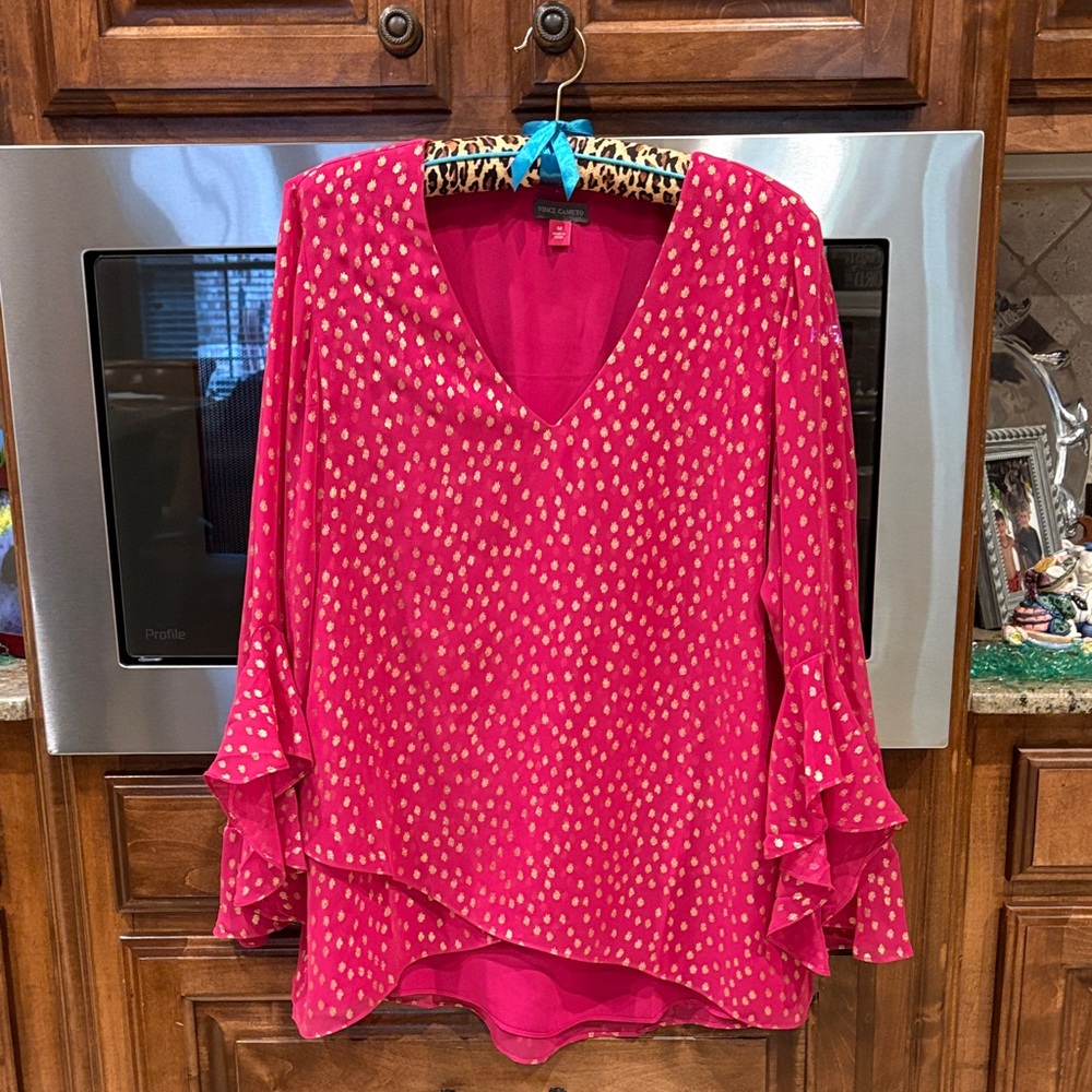Vince Camuto Fuchsia Blouse with Gold Dots